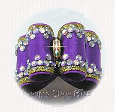 Full Size Dog Bow-Fabulous Fakes,Royal Purple, AB Crystal