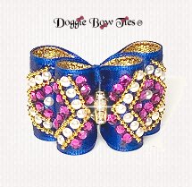 Dog Bow-Fuchsia and Pearl Swarovski Crystal, Deep Blue