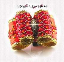 Dog Bow-Fabulous Fakes, Crystal, Poppy Red and Orange