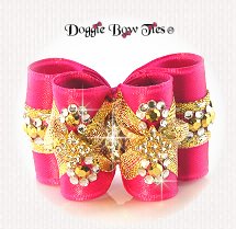 Dog Bow-Full Size, Fabulous Fakes, Gold Lame, Raspberry Pink