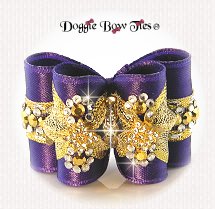 Dog Bow-Full Size, Fabulous Fakes, Gold Lame, Royal Purple