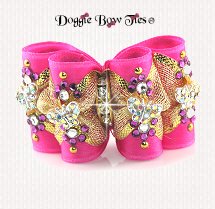 Dog Bow-Fabulous Fakes, Gold Lame, Hot Pink Butterfly