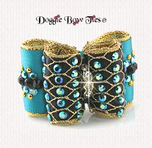 Dog Bow-Fabulous Fakes, Tornado Blue, Golden Lattice, Blue Zircon AB