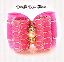 Dog Bow-Full Size, Diamonds and Pearls, Hot Pink