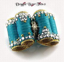 Dog Bow-Full Size, Fabulous Fakes, Satin Doll, Turquoise