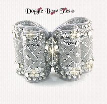 Dog Bow-Fabulous Fakes, Full Size, Silver Basket Weave