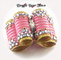 Dog Bow-Full Size, Satin Doll, Crystal, Coral Rose