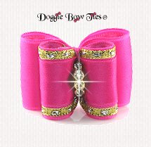 Dog Bow, Full Size, Hot Pink and Gold