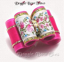 Dog Bow-Full Size,Gintique, Hot Pink Ginny Brocade