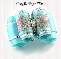 Dog Bow-Full Size, Blue Ginny Brocade