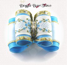 Dog Bow-Full Size, Floral brocade Turquoise