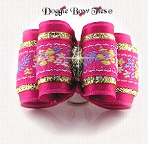 Dog Bow-Full Size Raspberry Floral Brocade