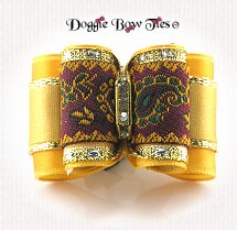 Dog Bow-Full Size, Old Gold Paisley Brocade