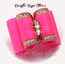 Dog Bow- Full Size,Neon Pink, banded