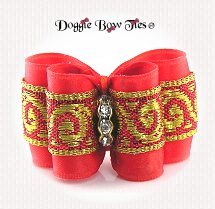 Dog Bow-Full Size, Orange and Gold Brocade 1