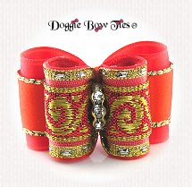 Dog Bow-Full Size, Orange and Gold Brocade 2