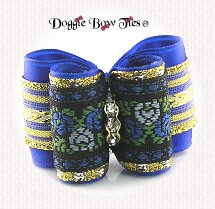 Dog Bow-Full Size, Royal Blue Roses Brocade