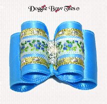 Dog Bow-FullSize, Embroidered band, Turquoise
