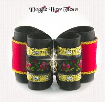 Dog Bow-/Black Satin/Red 