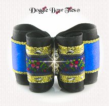 Dog Bow-/Black Satin/Royal Embroidered Band