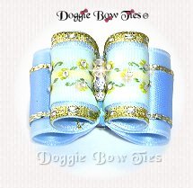 Dog Bow-Full Size, Flower Vine, Blue with Swarovski Crystal Sprinkles