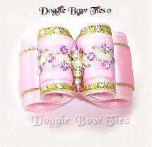 Dog Bow-Full Size, Flower Vine, Pink with Swarovski Crystal Sprinkles