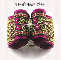 Dog Bow-Full Size-Fuchsia Jacquard w/Gold Lattice