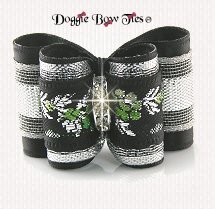 Dog Bow-Full Size, Floral Jacquard, Black, Green, Silver