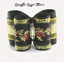 Dog Bow-Full Size, Jacquard Floral, Gold Lame