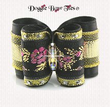 Dog Bow-Full Size, Jacquard Floral, Gold Lame
