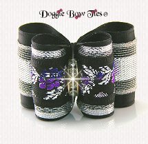 Dog Bow-Full Size, Floral Jacquard, Black, Purple, Silver