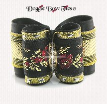 Dog Bow-Full Size, Jacquard Floral, Gold Lame