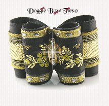 Dog Bow-Full Size, Floral Jacquard, Black, Yellow, Gold