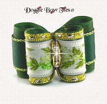 Dog Bow-Full Size, Jacquard Floral, Fern Green and Gold