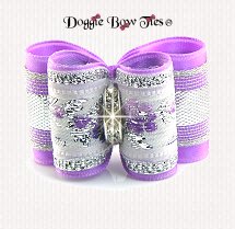 Dog Bow-Full Size, Jacquard Floral, Lilac and Silver Lame