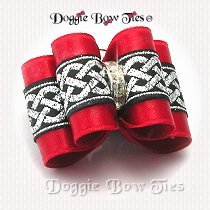 Dog Bow-Full Size,Celtic Brocade, Red Satin