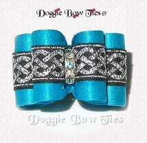 Dog Bow-Full Size, Celtic Silver Bling , Tornado Blue
