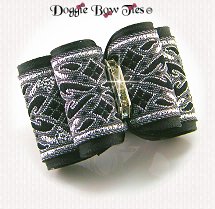 Dog Bow-Full Size, Black and Silver Brocade