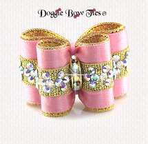 Dog Bow-Full Size, Crystal Band, Lt Pink
