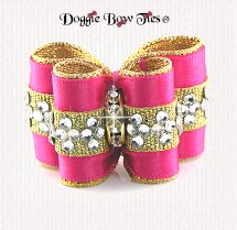 Dog Bow-Full Size, Crystal Band, Shocking Pink