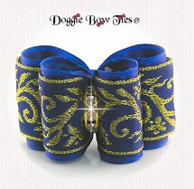 Dog Bow-Full Size, Jacquard Gold Vine, Deep Blue