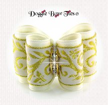 Dog Bow-Full Size, Jacquard Gold Vine, Ivory