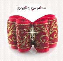 Dog Bow-Full Size, Jacquard Gold Vine, Red