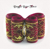 Dog Bow-Full Size, Jaquard, Wine and Gold