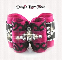 Dog Bow-Full Size, Crystal, P3/ Raspberry/Black Venetian Lace