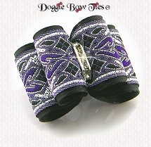Dog Bow-Full Size, Black and Purple Brocade