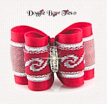Dog Bow-Full Size, Red Silver Scroll