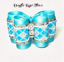 Dog Bow, Full Size-Crystal Studded Jacquard-Aqua