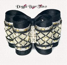 Dog Bow, Full Size-Crystal Studded Jacquard-Black