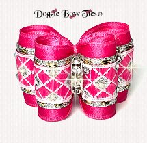 Dog Bow, Full Size-Crystal Studded Jacquard-Hot Pink